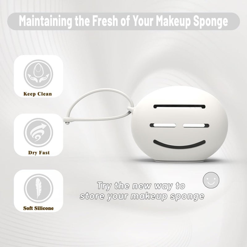YalsFTY Silicone Makeup Sponge Holder, Triple-Sided Breathable Beauty Blender Case for Travel and Daily Use, Shatterproof Storage, Quick-Drying, and Fits Sponges - White - Image 2